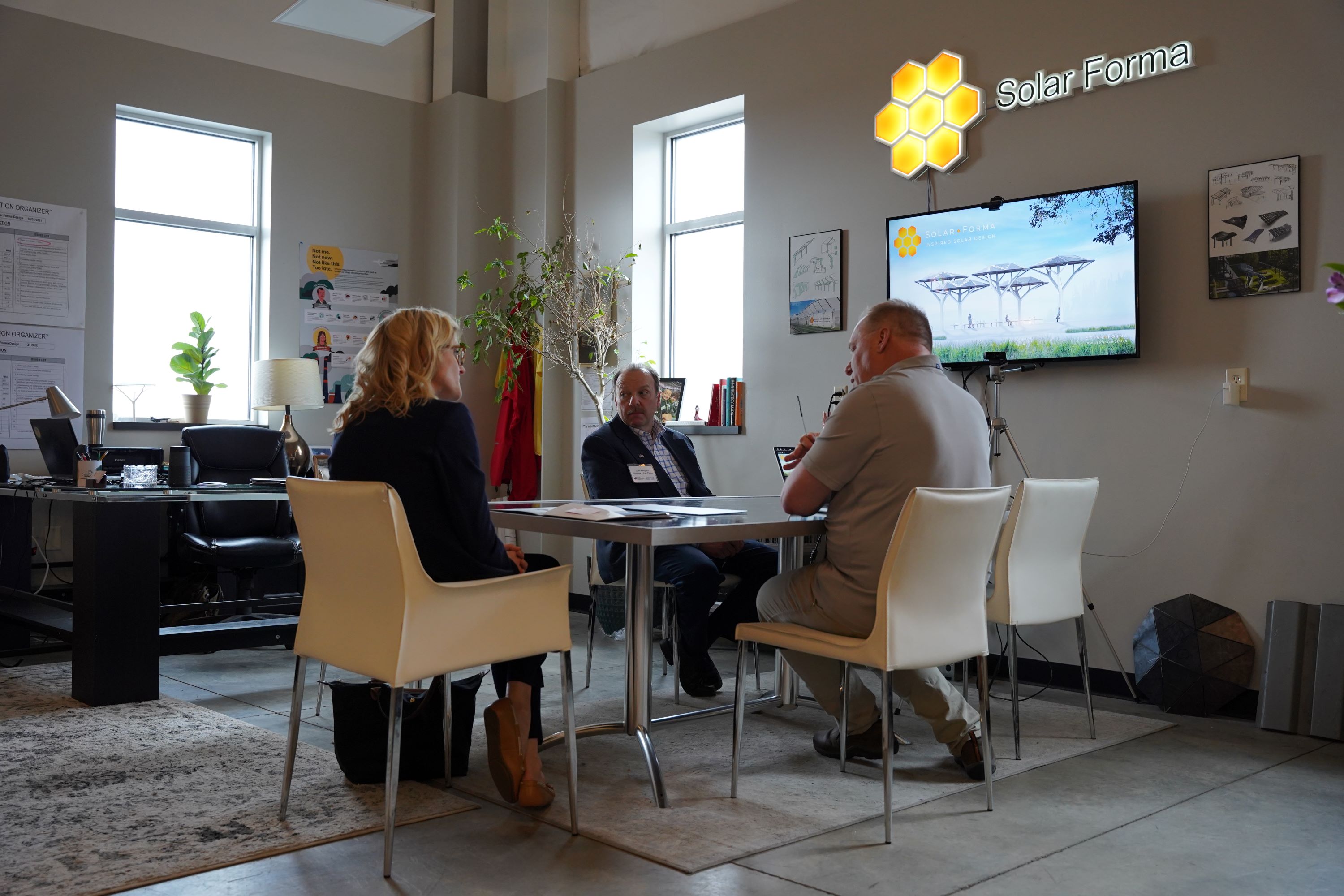 Sec. Godlewski at a meeting with Solar Forma Design in Eau Claire.