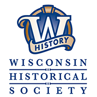 a blue and gold logo reading "Wisconsin Historical Society"
